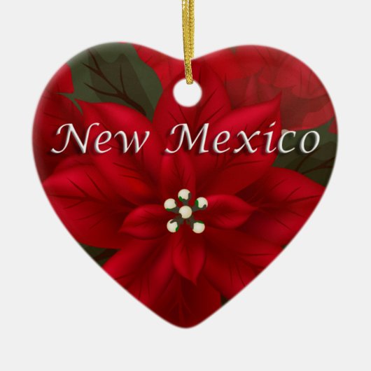 New Mexico Red Poinsettia Heart Keepomwille Orname Keramisch Ornament (Voorkant)