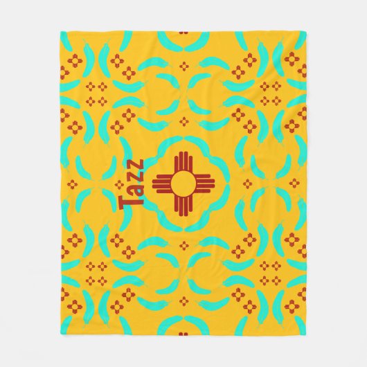 New Mexico Red Zia Turquoise Feathers Fleece Deken (Voorkant)