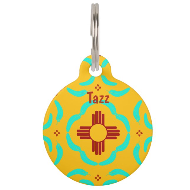 New Mexico Red Zia Turquoise Feathers Huisdierpenning (Voorkant)