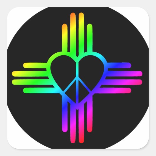 New Mexico Regenboog Zia met Vredeshart Vierkante Sticker (Voorkant)