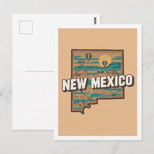 New Mexico Retro Travel Design Iconische Verenigde Briefkaart (Voorkant / Achterkant)