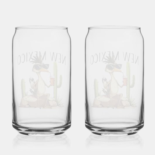 New Mexico Roadrunner having a beverage Blikvorm Glas (Achterkant)