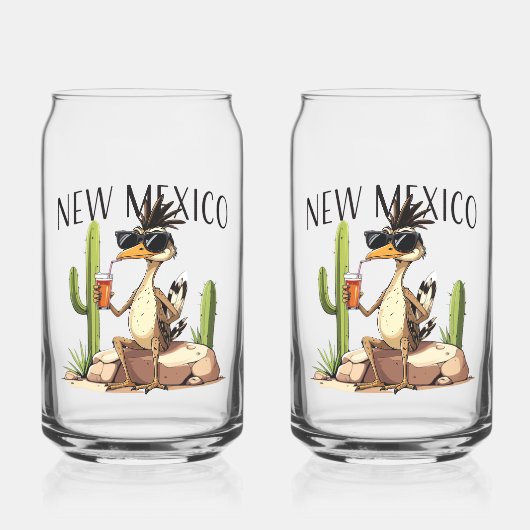 New Mexico Roadrunner met een drankje Blikvorm Glas (Voorkant)