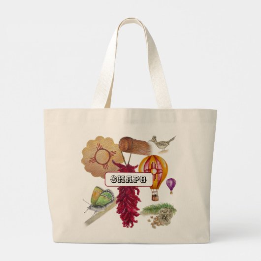 New Mexico Rood Chili Pinõn Zia Hete Luchtballon Grote Tote Bag (Achterkant)