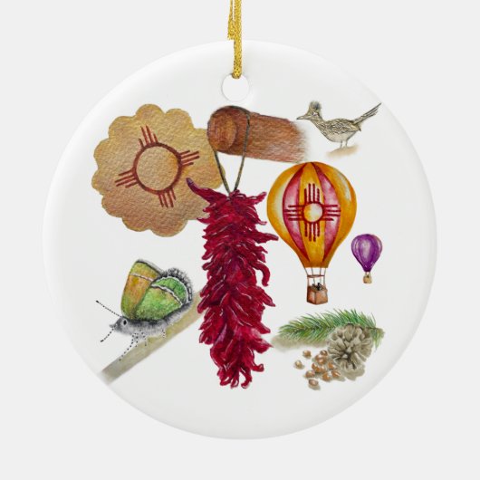 New Mexico Rood Chili Pinõn Zia Hete Luchtballon Keramisch Ornament (Achterkant)