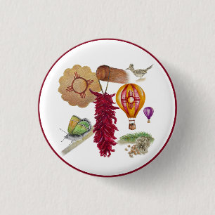 New Mexico Rood Chili Pinõn Zia Hete Luchtballon Ronde Button 3,2 Cm