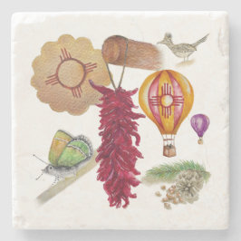 New Mexico Rood Chili Pinõn Zia Hete Luchtballon Stenen Onderzetter