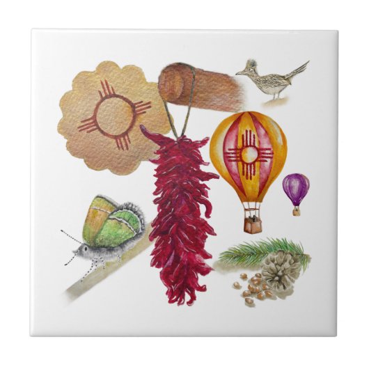 New Mexico Rood Chili Pinõn Zia Hete Luchtballon Tegeltje (Voorkant)