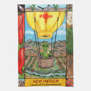 New Mexico Roswell Alien Funny Hot Air Ballon Zia Theedoek