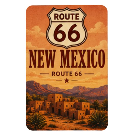 New Mexico Route 66 Adobe Sunset Kunst Magneet (Verticaal)