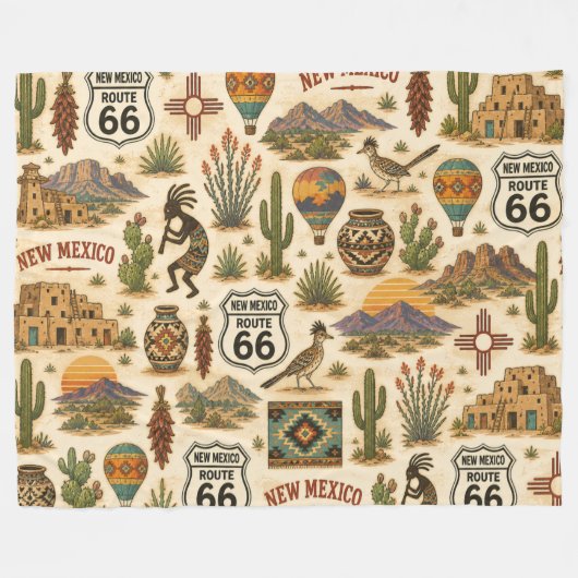 New Mexico Route 66 Cozy Mesa Fleece Deken (Voorkant (Horizontaal))