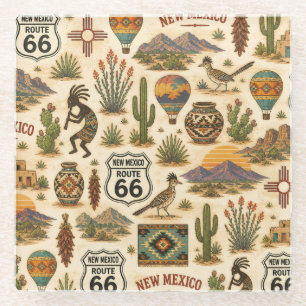 New Mexico Route 66 Vintage Zuidwest-patroon Glazen Onderzetter