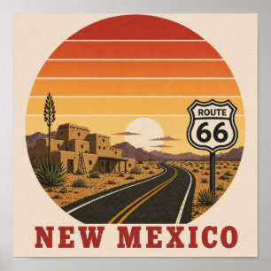 New Mexico Route 66 Woestijn Zonsondergang Poster
