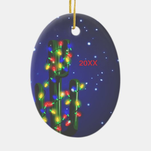 New Mexico Saguaro Cactus kerstversiering Keramisch Ornament (Achterkant)