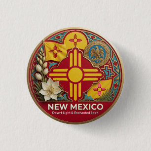 New Mexico Southwest State Erfgoed 🌵 Ronde Button 3,2 Cm