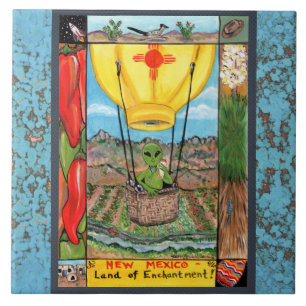 New Mexico Souvenir Alien Balballon Zia Tile Trive Tegeltje