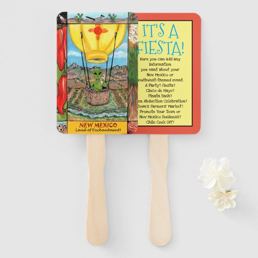 New Mexico Souvenir Alien Hot Air ballon Fiesta Handwaaier (Voorkant en achterkant)