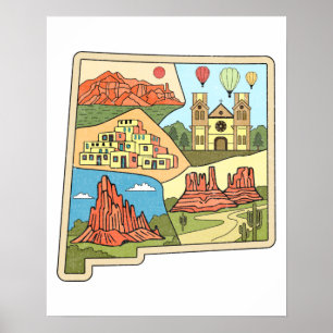 New Mexico State Map  Albuquerque Las Vegas Poster