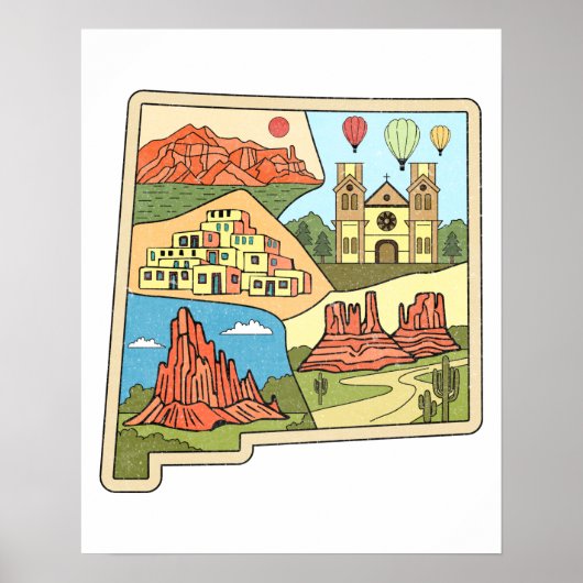 New Mexico State Map Albuquerque Las Vegas Poster (Voorkant)