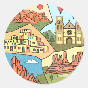 New Mexico State Map Albuquerque Las Vegas Ronde Sticker