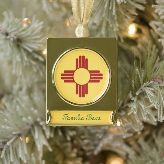 New Mexico vlag met Zia symbool Verguld Banner Ornament (Boom)