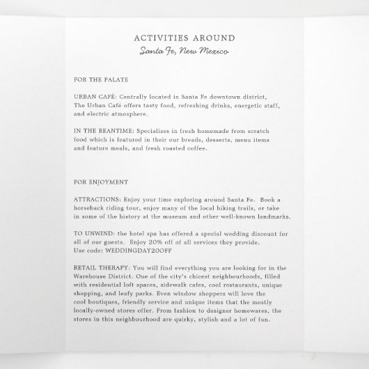 New Mexico Wedding Welcome Letter & Itinerary Drieluik Programma (Binnenkant midden)
