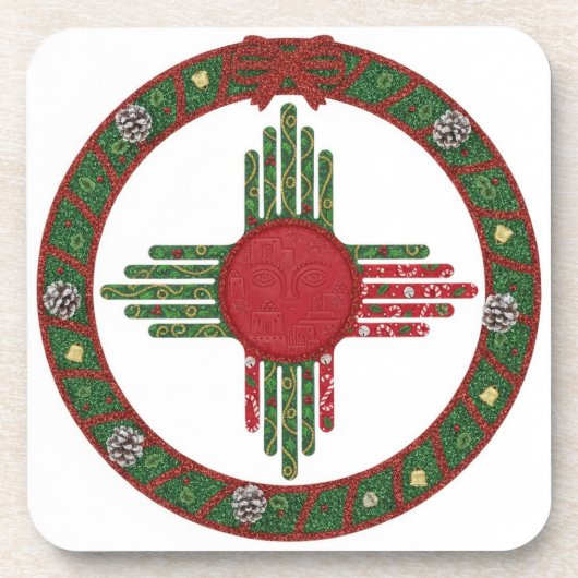 New Mexico Zia Sun Christmas Bier Onderzetter (Voorkant)