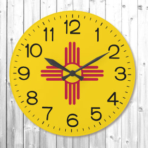 New Mexico Zia Sun Flag Clock 2 Sizes Clouds Grote Klok