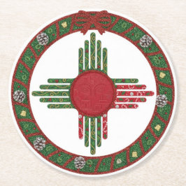 New Mexico Zia Sun Kerstmis Ronde Kartonnen Onderzetter