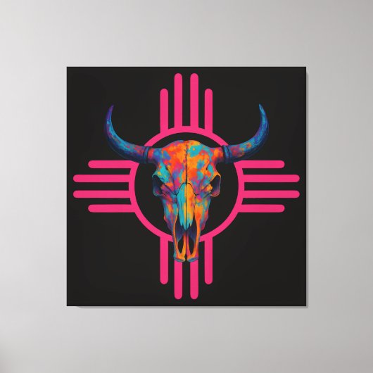 New Mexico Zon Schedel Roze Canvas Afdruk (Voorkant)