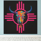 New Mexico Zon Schedel Roze Canvas Afdruk (Insitu (Houten vloer))