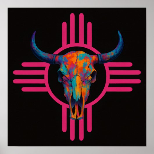 New Mexico Zon Schedel Roze Poster (Voorkant)