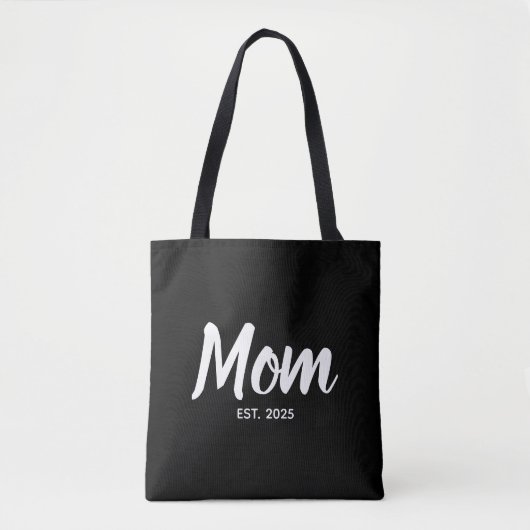 New Mom Established Date White Script Tote Bag (Voorkant)
