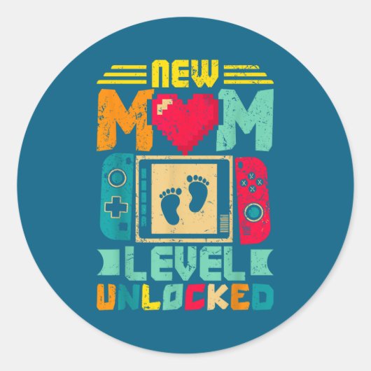 New Mom Level Unlocked Gamer Valentine's  Ronde Sticker (Voorkant)