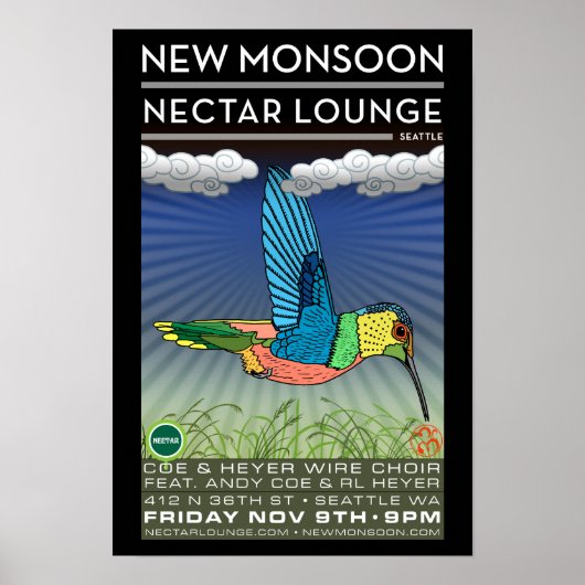 New Monsoon Nectar Lounge Seattle WA 2012 Poster (Voorkant)