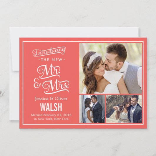New Mr en Mrs Wedding Announcement - Coral Kaart (Voorkant)