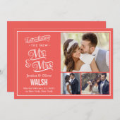 New Mr en Mrs Wedding Announcement - Coral Kaart (Voorkant / Achterkant)