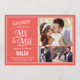 New Mr en Mrs Wedding Announcement - Coral Kaart