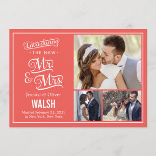 New Mr en Mrs Wedding Announcement - Coral Kaart