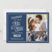New Mr en Mrs Wedding Announcement - Navy Blue Kaart (Voorkant)