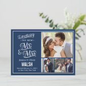 New Mr en Mrs Wedding Announcement - Navy Blue Kaart (Staand voorkant)