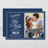 New Mr en Mrs Wedding Announcement - Navy Blue Kaart (Voorkant / Achterkant)