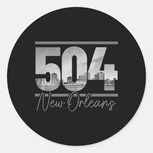 New Orleans 504 netnummer Skyline Louisiana Ronde Sticker (Voorkant)