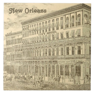 New Orleans Antiek Vintage Tekening Stadshotel Tegeltje