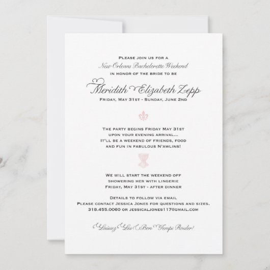 New Orleans Bachelorette Party Invitation-Custom Kaart (Achterkant)