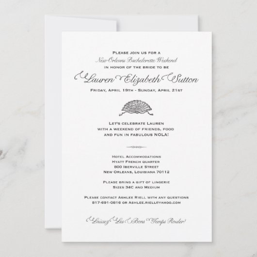 New Orleans Bachelorette Party Invitation-Custom Kaart (Achterkant)