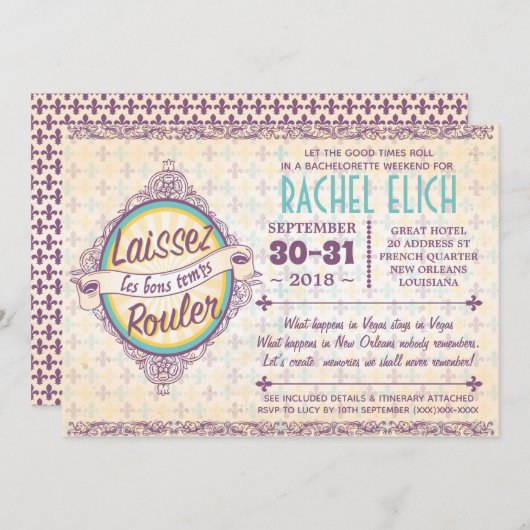 New Orleans Bachelorette Party Invitation Kaart (Voorkant / Achterkant)