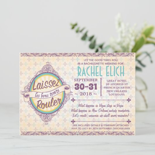 New Orleans Bachelorette Party Invitation Kaart (Staand voorkant)