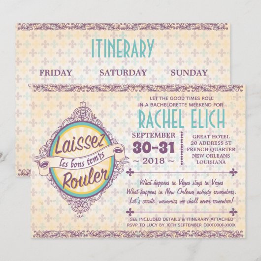 New Orleans Bachelorette Party Invitation Kaart (Voorkant / Achterkant)