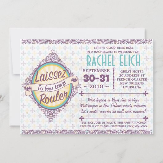 New Orleans Bachelorette Party Invitation Kaart (Voorkant)
